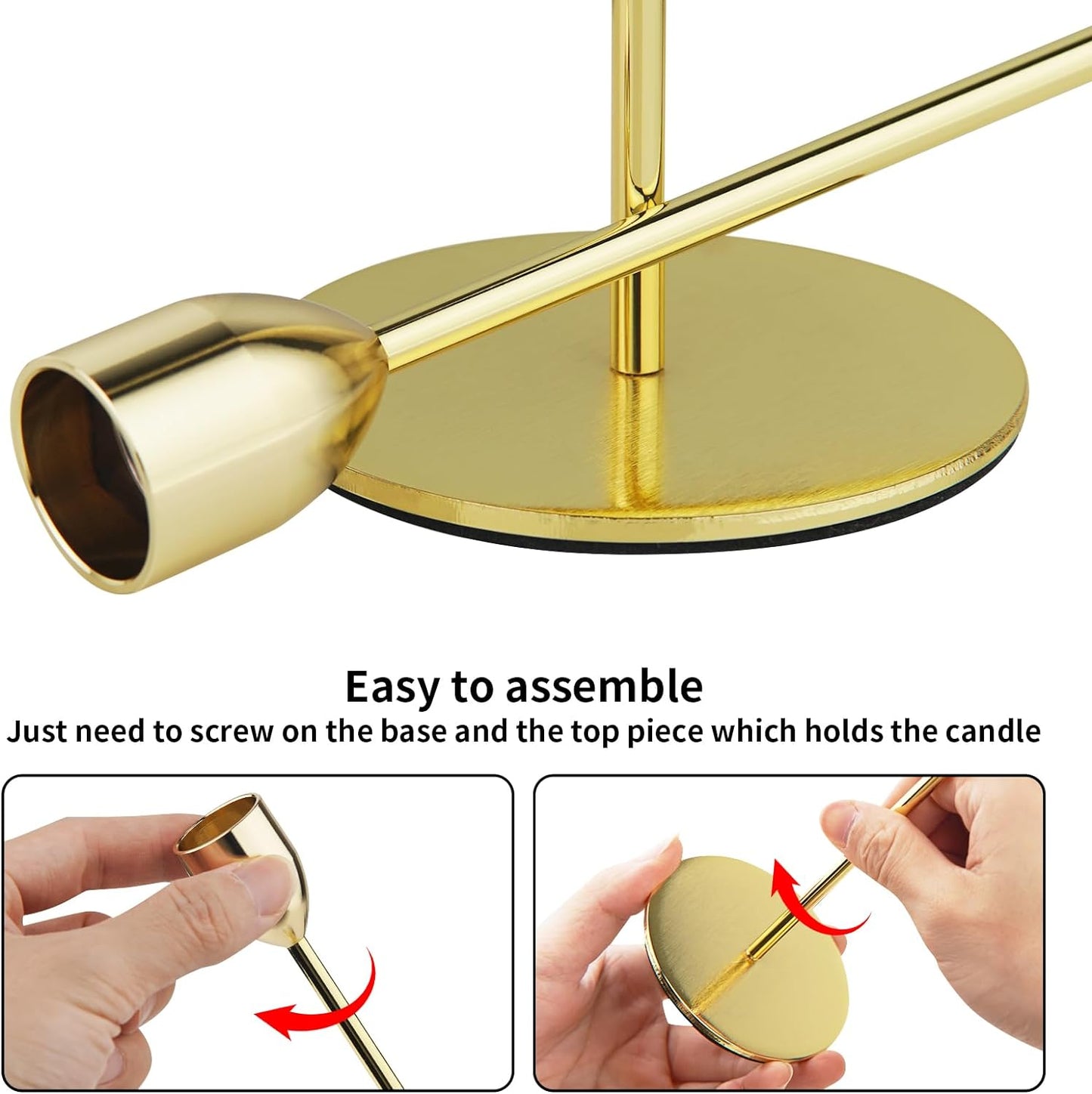 Uniquelina Matal Gold Candle Holder - 3PCS Candlestick Holders, Candle Sticks Holder Decor for Pillar Candles, Candlesticks Centerpiece Wedding Table Decor, Fit 3/4" Thick Tapered Candle & Led Candles