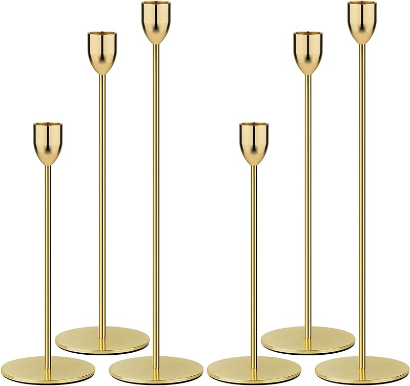 Uniquelina Matal Gold Candle Holder - 3PCS Candlestick Holders, Candle Sticks Holder Decor for Pillar Candles, Candlesticks Centerpiece Wedding Table Decor, Fit 3/4" Thick Tapered Candle & Led Candles