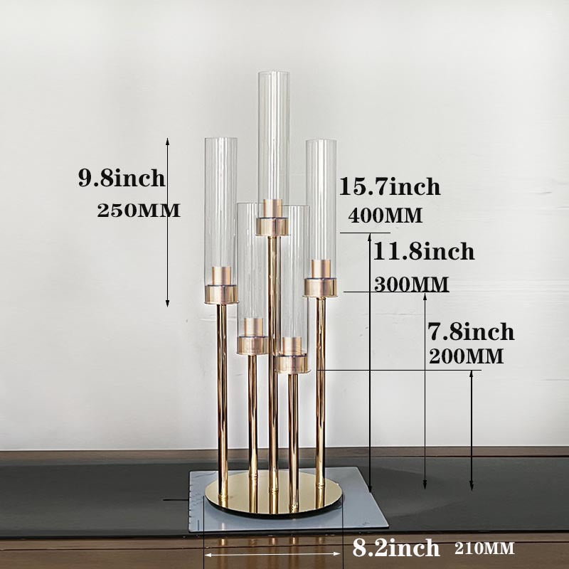 Uniquelina Floor Candle Holders for Wedding,Metal 5 Arms Candelabra for Table Centerpiece Gold Candle Sticks Holder Decor with Clear Acrylic Shade for Easter day Party, Banquet, Birthday (48inch)