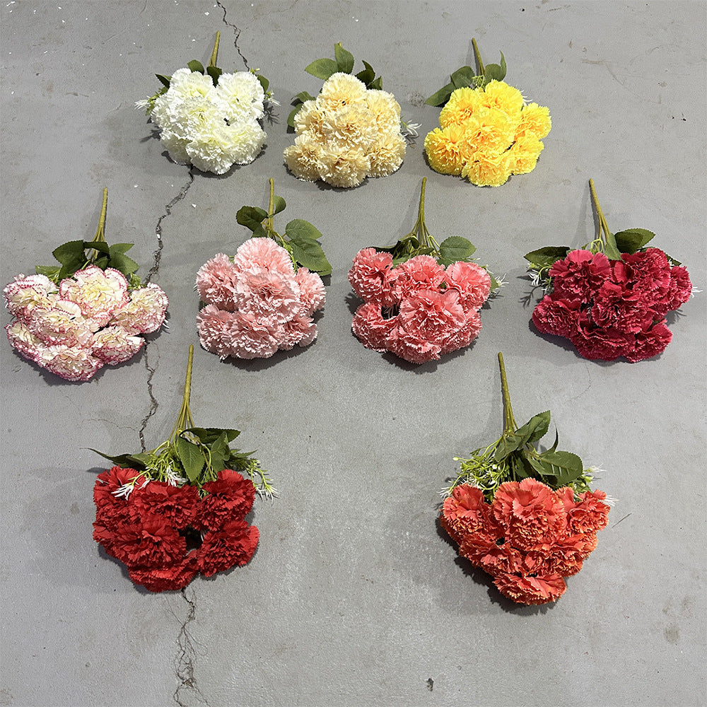 Uniquelina Roses artificielles Dianthus caryophyllus à 7 têtes, fausses roses rouges en soie avec tige, cadeau floral pour arrangement de mariage, fête, décoration d'intérieur