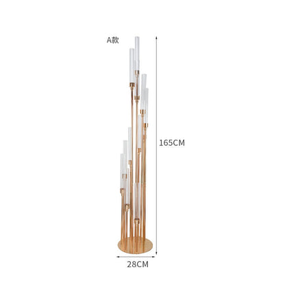 Uniquelina 12 Arms Tall Candelabra Metal Candle Stick Holder Gold Walkway Candelabra For Wedding Table Decoration