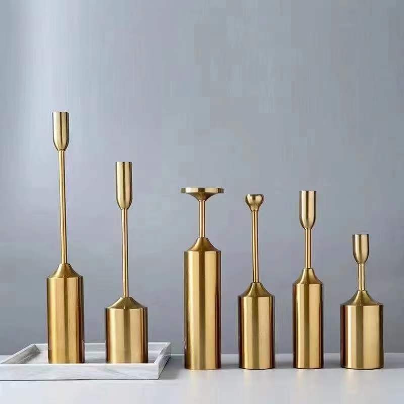 Uniquelina Pack 6 Brass Gold Metal Taper Candlesticks Candleholder Vintage Mid-Century Modern Candlestick Home Cabin Lodge Table Mantel Wedding Centerpiece Candle Holders (Brass Golden, Pack of 2 Medium 9")