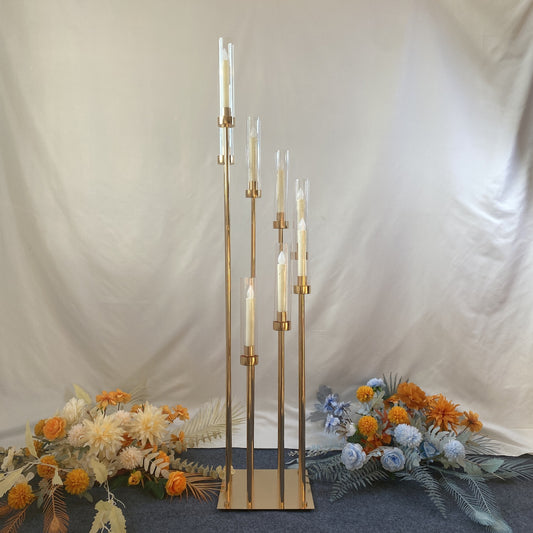 Uniquelina 10 Arms Tall Candelabra Metal Candle Stick Holder Gold Walkway Candelabra For Wedding Table Decoration