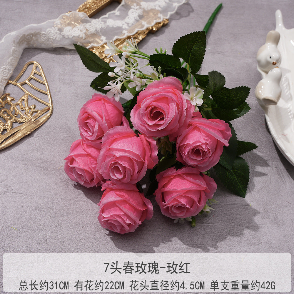 Uniquelina Artificial 7 heads Roses Fake Red Rose Silk Flowers with Stem Floral Gift for Wedding Arrangement Party Home Decor
