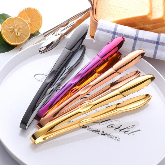 Gold Ice Tongs Stainless Steel BBQ Tong Food Serving Clever Salad Bread Meat Fruit Clamp Kitchen Clip Cooking Utensils