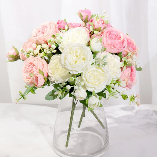 Rose soie pivoine fleurs artificielles Rose mariage maison bricolage décor haute qualité grand Bouquet mousse accessoires artisanat blanc fausse fleur