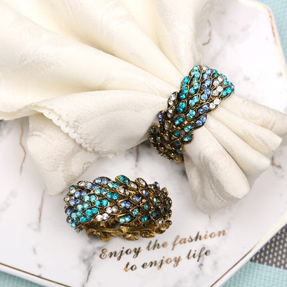 10pcs Creative zinc alloy blue rhinestone napkin buckle hotel box table decoration napkin ring