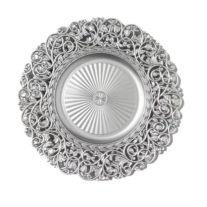 uniquelina Wholesale Baroque Metallic Charger Plates, Bulk French Style Decor, Ornate Charger Plates, Rustic Farm Table Decor (4, Gold)
